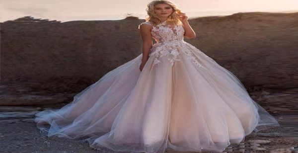 Designer Bohemian Blush Pink Billig Plus Größe einer Linie Brautkleider Spitzen applizierte Hochzeitskleid Brautkleider Vestidos de Novia7721426