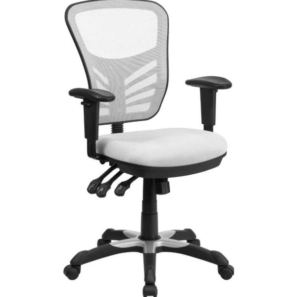 Flash Furniture Nicholas Mid -Back Dark Grey Mesh Executive Office Chair mit verstellbaren Armen und weißem Rahmen - Ergonomisches Drehgestaltung für Komfort und Unterstützung