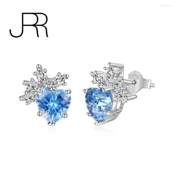 Gestüt Ohrringe JRR Weihnachtsankunft 925 Sterling Silver Heart Pink Blue Diamond Gems Hochzeit Fein Schmuck