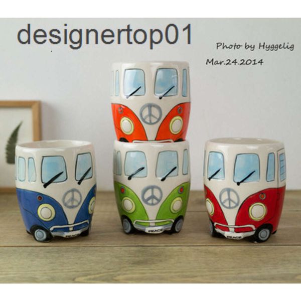 Stanleligkeit neuer Wohnmobil Van Becher Cartoon Keramikbecher Pucker Koffer Tassen Geschenke für Kinder Porzellan Tassen für Kaffee Weihnachtsgeschenk Lucky Cup MPG7