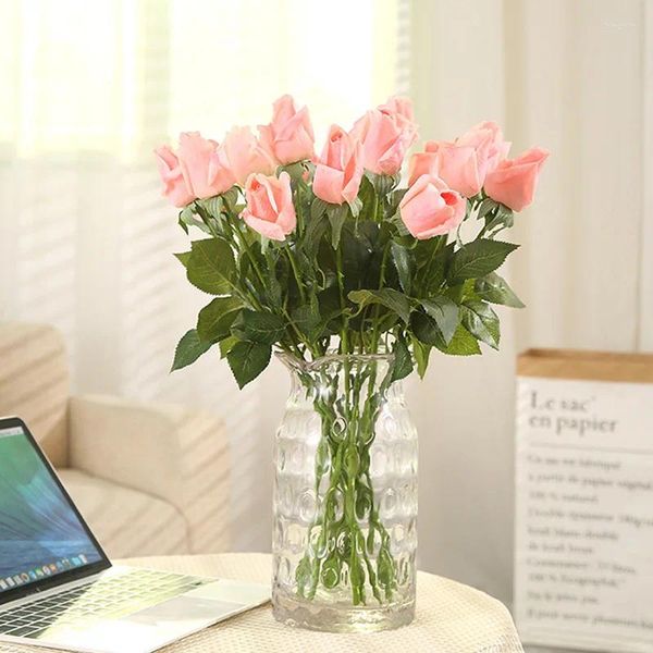 Dekorative Blumen künstlich simuliert Simulierte echte Berührung feuchtigkeitsspendende Rose Desktop Dekoration Home Braut Hochzeitsfeier gefälschte Dekor