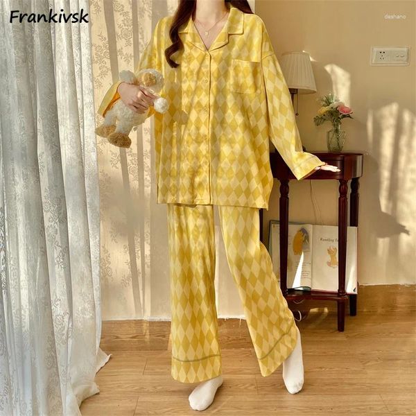 Heimkleidung Argyle Pyjama setzt Frauen gemütlich süßer einfacher koreanischer Stil langärmeliger All-Elegant Fashion Nightwear Schulmädchen Herbst