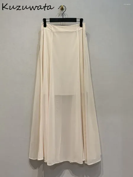 Röcke Kuzuwata High Taille Casual A-Line Solid Rock Vintage mit mittlerer Länge eleganter Voile Faldas Japan Moda Einfacher weicher Mujer