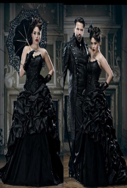 Vestidos de noiva gótico preto vintage plus size sweetheart corpeup coreset laceup vampiros vitorianos punk mal rainhas de noiva GOWN2118831