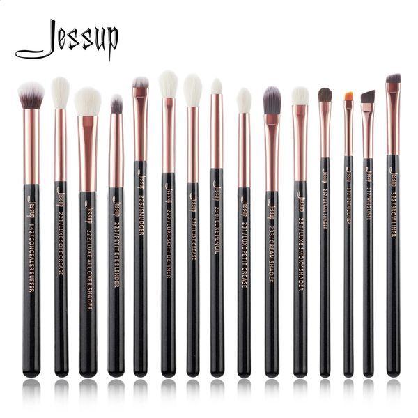 Spazzoli per trucco Jessup Set 15pcs Make Up Brush Strumenti Kit Liner Shader Shader Capelli naturali sintetici Oro/Nero T157 240323