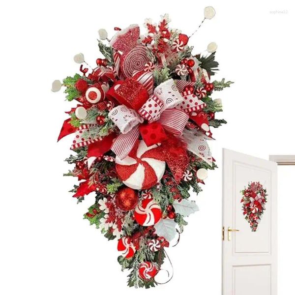 Flores decorativas Vermelho e branco Porta da frente grinaldas de Natal com doces de muleta |Decoração para casa para casa de fábrica de fábrica de parede de parede interna