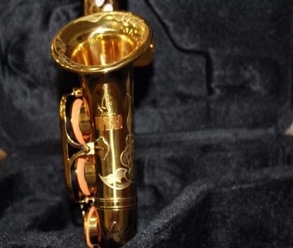 Requintado manuseio esculpido de alta qualidade de laca de ouro soprano de bronze broto de pérola do saxofão Novo instrumento saxo