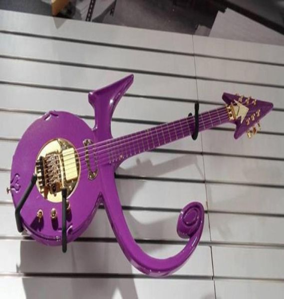 Изготовленный на заказ абстрактный символ Purple Rain Guitar White Purple Metallic Beadsock с утопленным золотом Grovers, соответствующим электрическим GUIT8082916