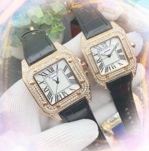 Super qualidade Luxo Homens Homens Casal Assista Square Roman Tank Series Clock Genuine Cow Leather Chain Bracelet Diamonds Ring Lady Lady Quartz Gre presentes