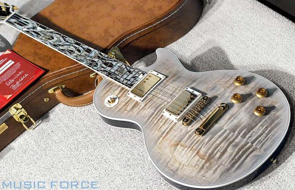 Limited Run Crimson Ice Grey Figured E -Gitarre 3 -Stück Flamme Maple Hals Fire Inlay Imperial Tuner Gold Hardware9255930