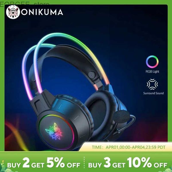 Telefone celular fones de ouvido Onikuma x15 Pro sobre fones de ouvido fones de ouvido fones de ouvido com fio cancelamento fones de ouvido rosa ouvidos de gato rgb luz com microfone adequado para pc ps4 y2