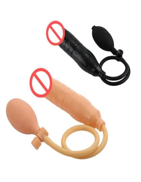 Silicone macio inflável Dildo preto Anal Plug de masturbação Penis Butt Plug Toy Sex para mulheres CPBP021664400