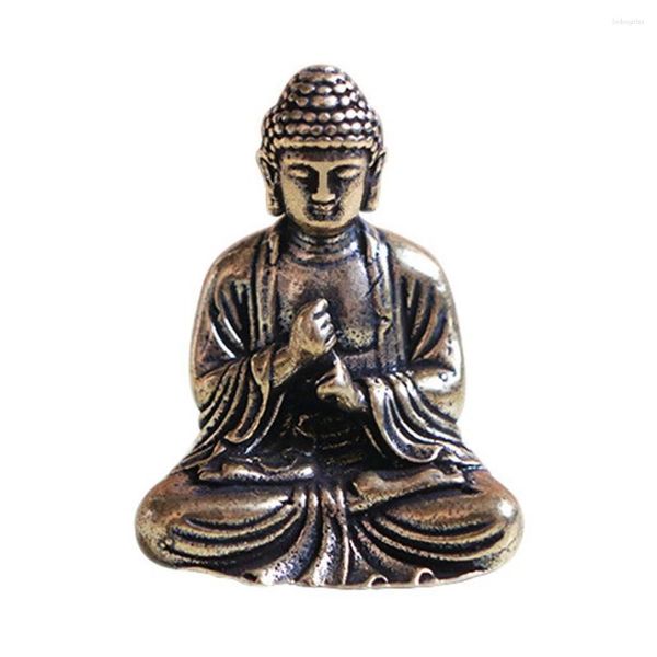 Placas decorativas Mini estátua de Buda Bronze Chinês Budismo Puro Copper Sakyamuni