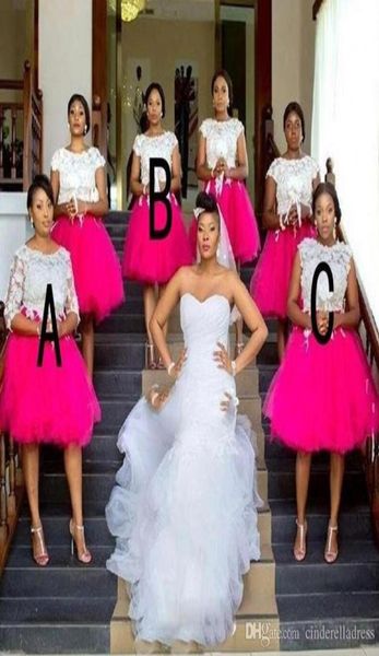 2020 Fuchsia Африканская плюс платья подружки невесты короткие рукава с кружевной аппликацией свадебные платья для гостей в колледж Cockta5356029
