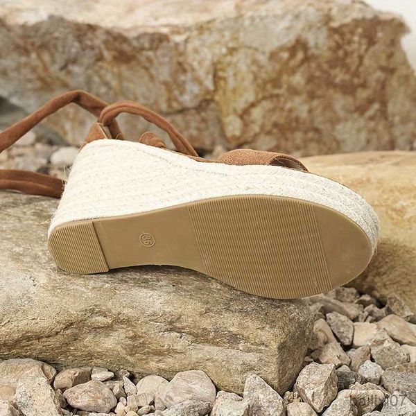 Kleiderschuhe Damen Espadrille Keil Sandalen Mode offene Spür schnüren High Heels komfortable Sommerferien -Plattform Sandalen Sandalen