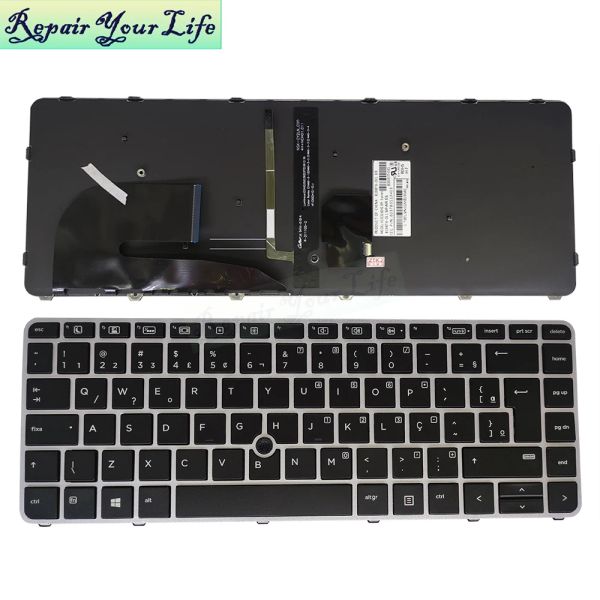 Klavyeler PTBR Brezilya Brezilya HP EliteBook için Back Lit Klavyeler 840 G4 848 G3 G4 745 G3 Gümüş Çerçeve Noktası Çıkartma 903008 901042 201