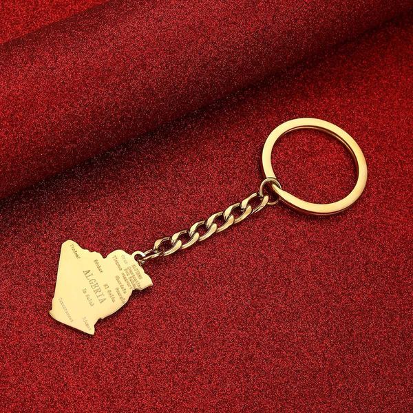 Tornari percorsi in acciaio inossidabile Mappa algerina Città Gioielli Tornari Keyring Q240403