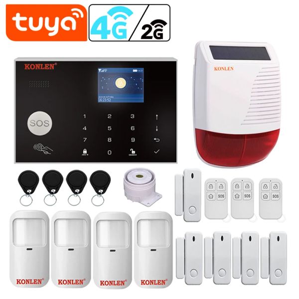 Комплекты Tuya Smart Wi -Fi 2G/ 4G 3G GSM Home Security System System Brugglar Kit Wireless Wired с Google Alexa IP камеры защита