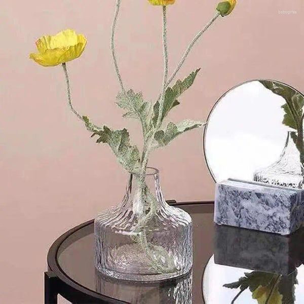 Vasos vaso europeu de geleira alívio transparente rosa flor seca big boca de boca decoração de vidro da sala de estar