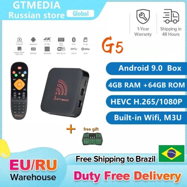 Kutu Android 9.0 Akıllı TV Kutusu GTMedia G5 Amlogic S905X2 4GB RAM +64GB ROM Build WiFi 2.4G +5G BT 4.0 USB 3.0 Google Set Üst Kutusu