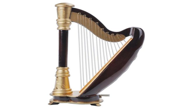 Mini Instrument de madeira Decoração de madeira Mini harp brinquedo 14cm1814064