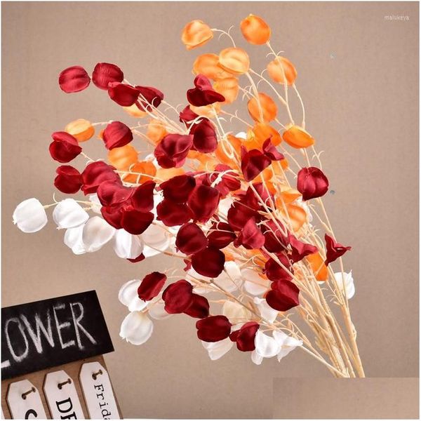 Fiori decorativi ghirlande 1pcs Flower Artificiale Silk Guida 3 Forks Groundcherry Home Party Decor Physalis Lantern Fruit Drop de Otyue