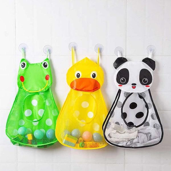 Stume da stoccaggio Cartoon Panda Duck Frog Hollow Out Mesh Borse Assalto bagno Giochi per bambini Prodotti durevoli da bagno multifunzionale