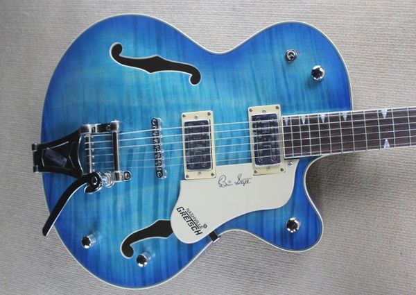 Benutzerdefinierte Ganze des ganzen Blue Tiger Muster SemiHollow Body Jazz E -Gitarre mit maßgeschneidertem Service5347540