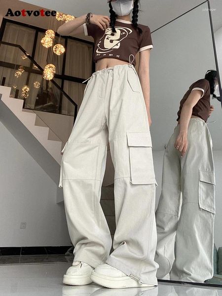 Jeans femminile aotvotee bianco per donne pantaloni in denim solido coulbo -casual moda tasca slara safari in stile sciolto 2024