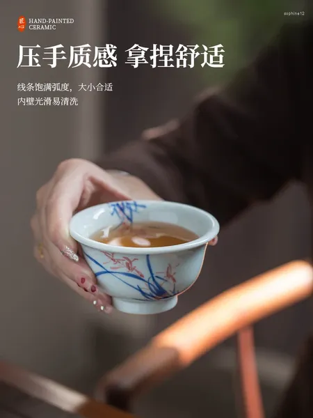 Set di stoviglie Jingdezhen Master di porcellana dipinto a mano tazza singola blu antica e bianca tè grande