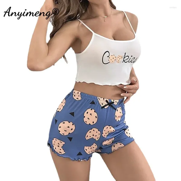 Kadın pijama kadınları yaz seksi eğlence spagetti kayışı bayan kolsuz gece kıyafetleri sıradan pijama süt ipek elastik pijama