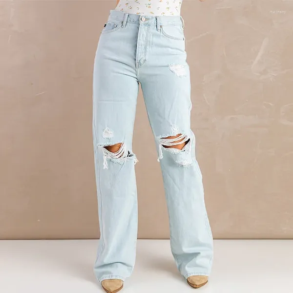 Jeans feminino Salva/verão camurça lavada Luz solta Pontas de perna larga 781939