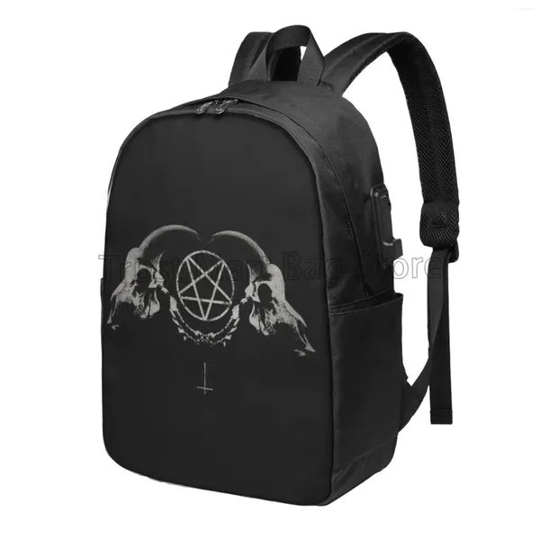 Mochila Pentagrama Satântica Igreja oculta de Satan Goth Goth Laptop de 17 polegadas Backpacks Back School