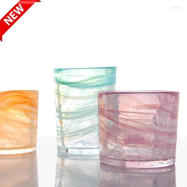 Copos de vinho nicho de nicho japonês estilo artesanato de uísque de vidro de vidro de vidro de boca irregular marmorizada cocktail grossa glas copo de cristal gif