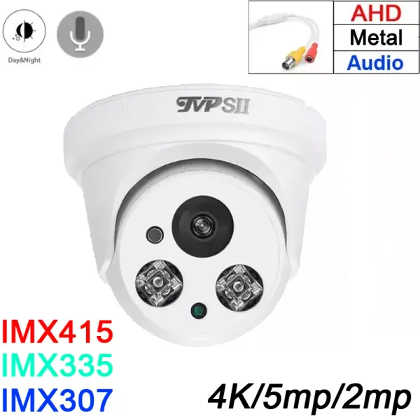 Kameras 5MP IMX335 8MP 4K IMX415 CMOS Weiß Kunststoff Zwei Array -LEDs Audio Innenhemisphäre Dome AHD CCTV -Überwachungskamera