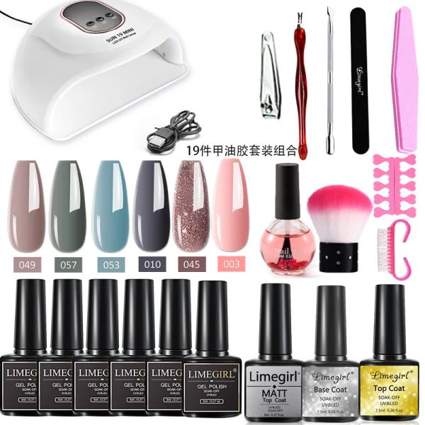 Parafusos 6 cores polimento conjunto de unhas unhas fototerapia lâmpada conjunto de ferramentas decorações de arte kit de unhas kit de unhas de políquete com lâmpada com lâmpada