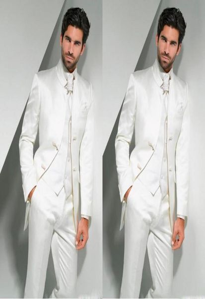 Tuxedos on -line do noivo 2017 mandarim lapeel Men039s terno de groomsman branco homem de casamento de casamentos