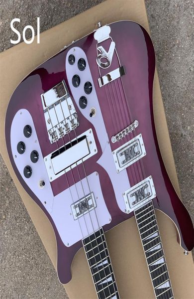 Na estoque Factory Custom 12 e 4 Strings Wine Body Body Double Neck Bass Guitar Hardware Chrome Ofereça Serviço Customizado2659518