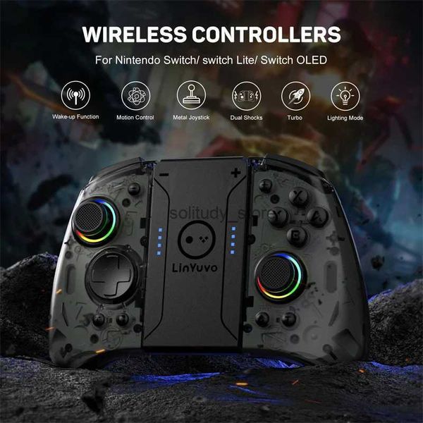 Oyun Denetleyicileri Joysticks Switch/Lite/LED joystick 8 renkli LED ışıkları için kablosuz joypad programlanabilir turbo ve makro programlama q240407