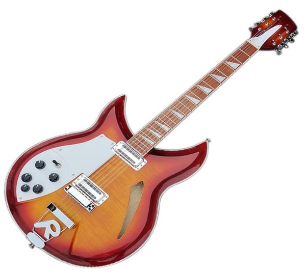 Linke Hand 12 Saiten Cherry Sunburst E -Gitarre mit Rosewood Griffboardwhite Pickguardshort Länge 9399938