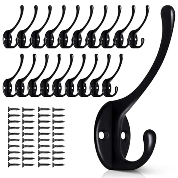 Küche Aufbewahrung 20 Pack schwarze Wandhaken für hängende Metallmantelmontage Retro Double Heavy Duty Hanger mit 40 Schrauben