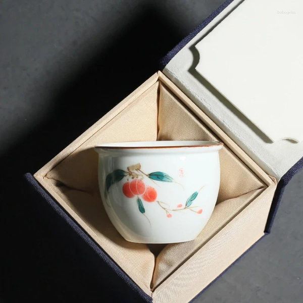 Xícaras pires de 160 ml pintada à mão Lychee TEACUP Conjunto japonês de porcelana de porcelana branca copo de copo de tigela mestre de chá decoração