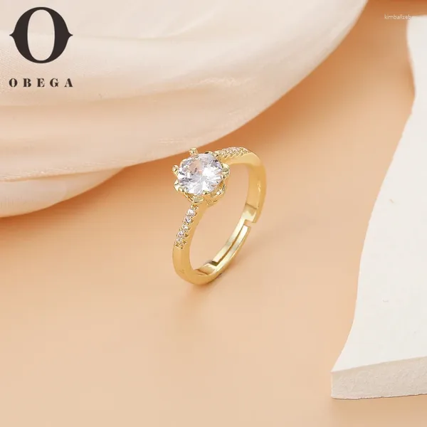 Eheringe obega funkelnde Strass Sechs Zirkon Ring Gold Farbe Kupfer Open klassische Damen Engagement Brautschmuck