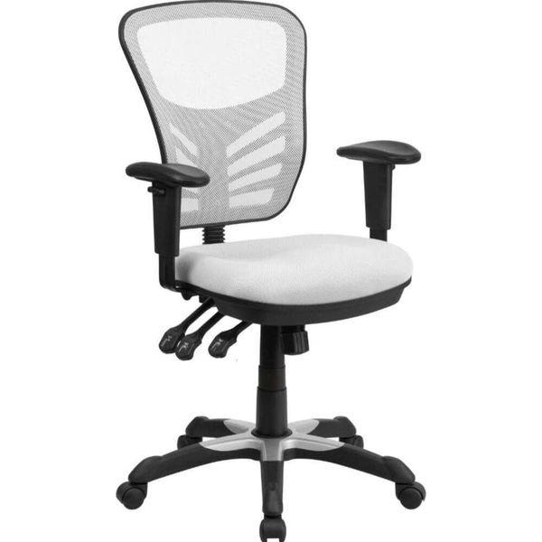 Flash Furniture Nicholas Cadeira de escritório de malha cinza escura no meio da zagueira com braços ajustáveis - cadeira giratória ergonômica com moldura branca para conforto executivo