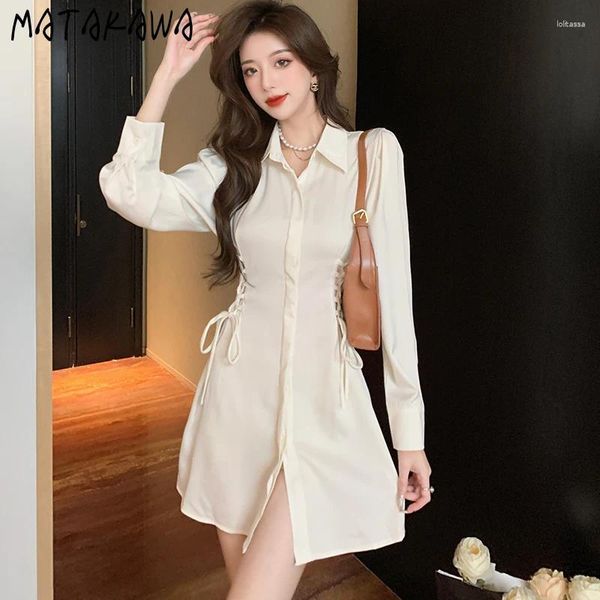 Lässige Kleider Matakawa -Hemd für Frauen Verband solide Frühling Herbst Vintage Sexy Vestidos Para Mujer Koreanische Mode Mini Kleid