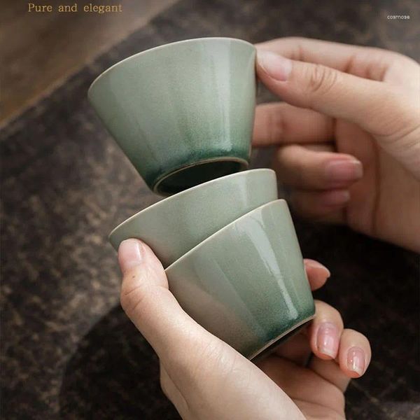 Cups Saucers Tee Tasse Keramik Teetasse Kiefer Grün Glaze Trompete trinken Single Master Wide Mund Chinese Kongfu Set Teerware