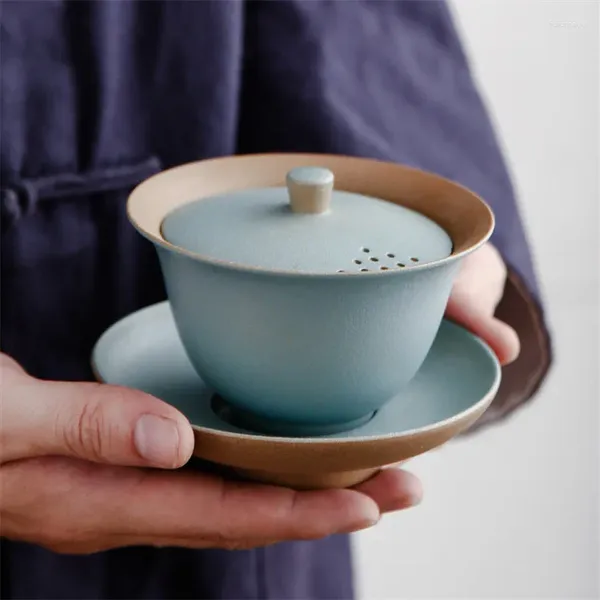 Cups Saucers Japanische grobe Keramik Gaiwan Haushaltstee Einfacher Schüssel mit Deckung schöner und einfacher Wasserkessel für Reise -Set