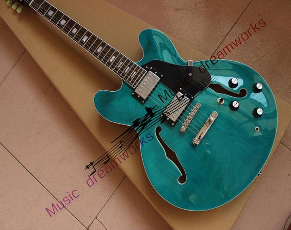 Guitarra de jazz azul premium 335 fhole semihollow guitar hardware de metal suporta personalizado4335255