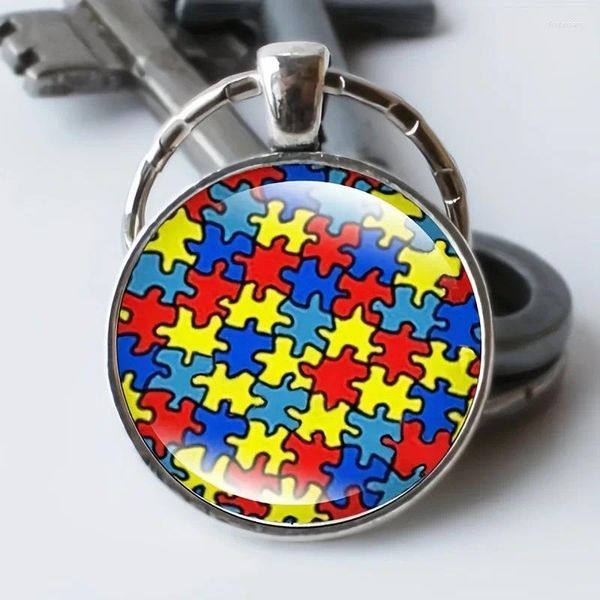 Keychains Schlüsselbund Puzzle Ribbon Liebe helfen, Autismusbewusstsein Thema Mode Acryl -Schlüsselketten süße Ringe zu schärfen