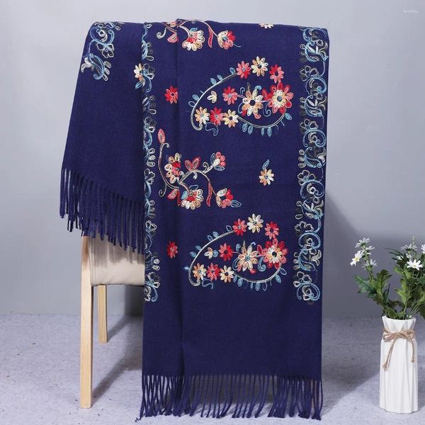 Lenços de lenço quente mulheres imitação de caxemira de cashmere bordado de cor étnica de estilo étnico Tassel tecido de outono de outono de inverno de inverno
